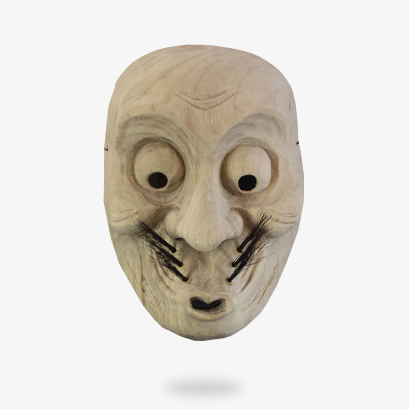 Masque Japonais Nô en Bois Sculpté à la Main