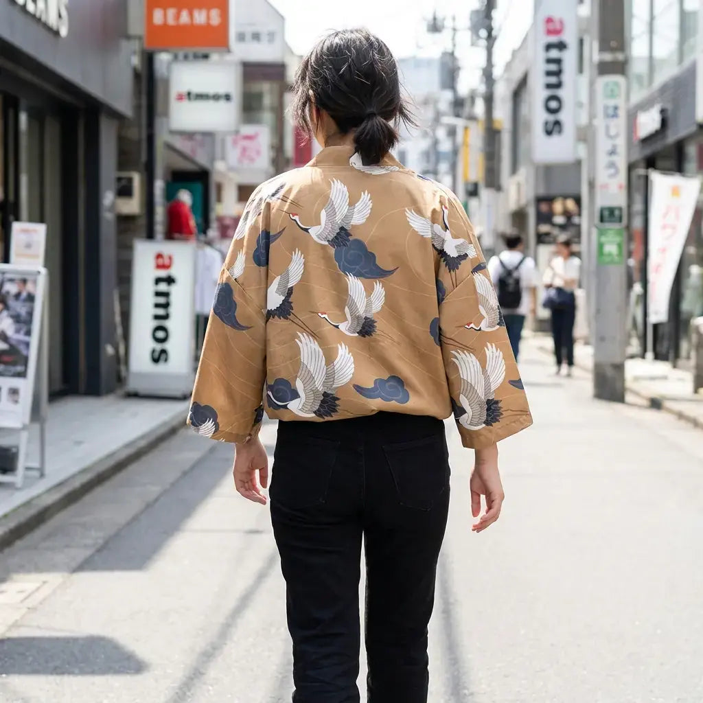 Haori Grues et Nuages Kumo en Polyester