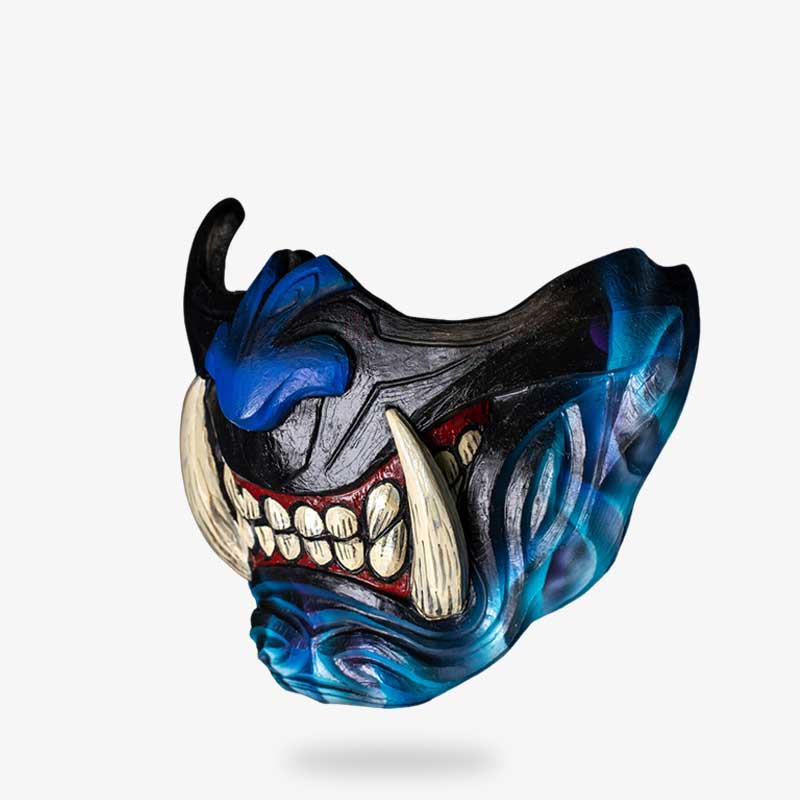 Masque Japonais Démon Bleu Demi-Masque Samouraï
