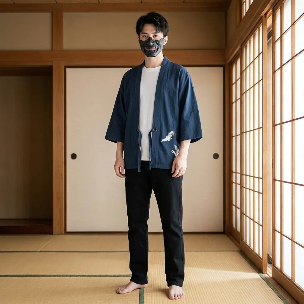Haori Homme Grue Tsuru Brodée Main