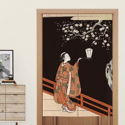 Noren Geisha sur le Pont et Lanterne Chochin