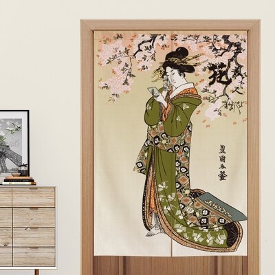 Noren Geisha sous le Cerisier et Kanji