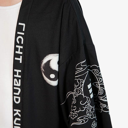 Veste Kimono Homme Noir Kanji et Tsuru