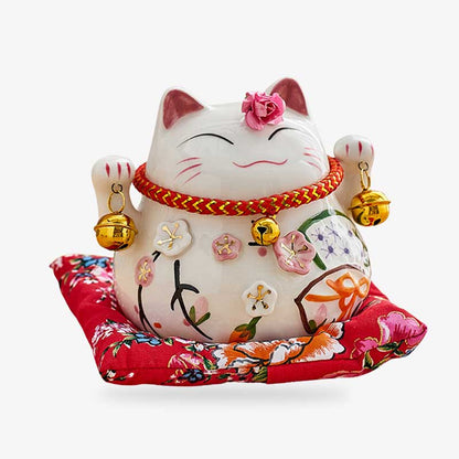 Maneki Neko Deux Pattes Levées Éventail 11 cm