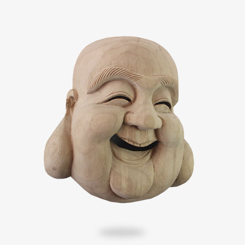 Masque Japonais Nô Moine Rieur Soryo en Cèdre