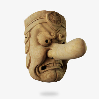 Masque Japonais Tengu en Chêne Recyclé