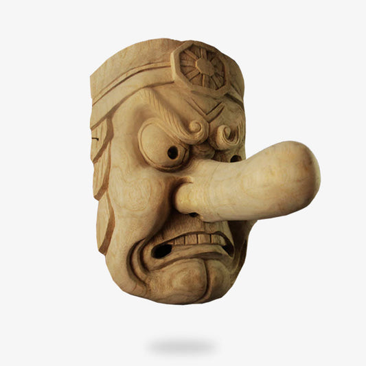 Masque Japonais Tengu en Chêne Recyclé