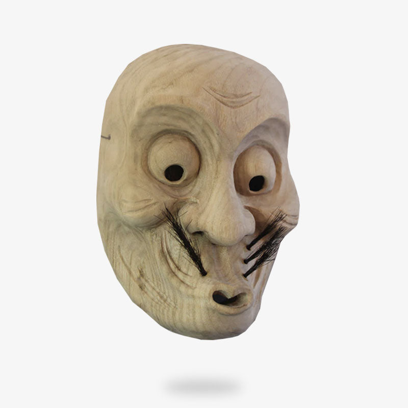 Masque Japonais Nô en Bois Sculpté à la Main