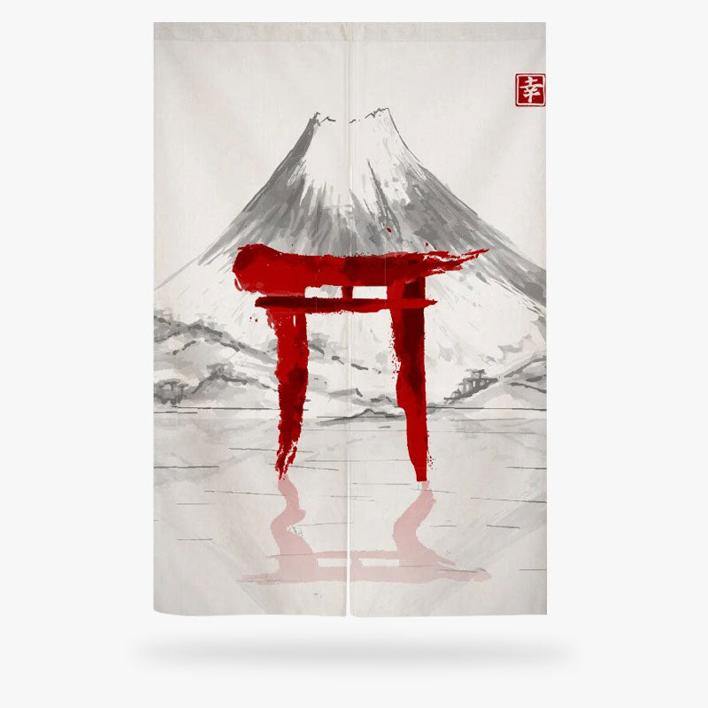 Noren Torii Rouge et Mont Fuji à l'Encre