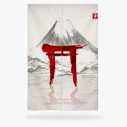 Noren Torii Rouge et Mont Fuji à l'Encre