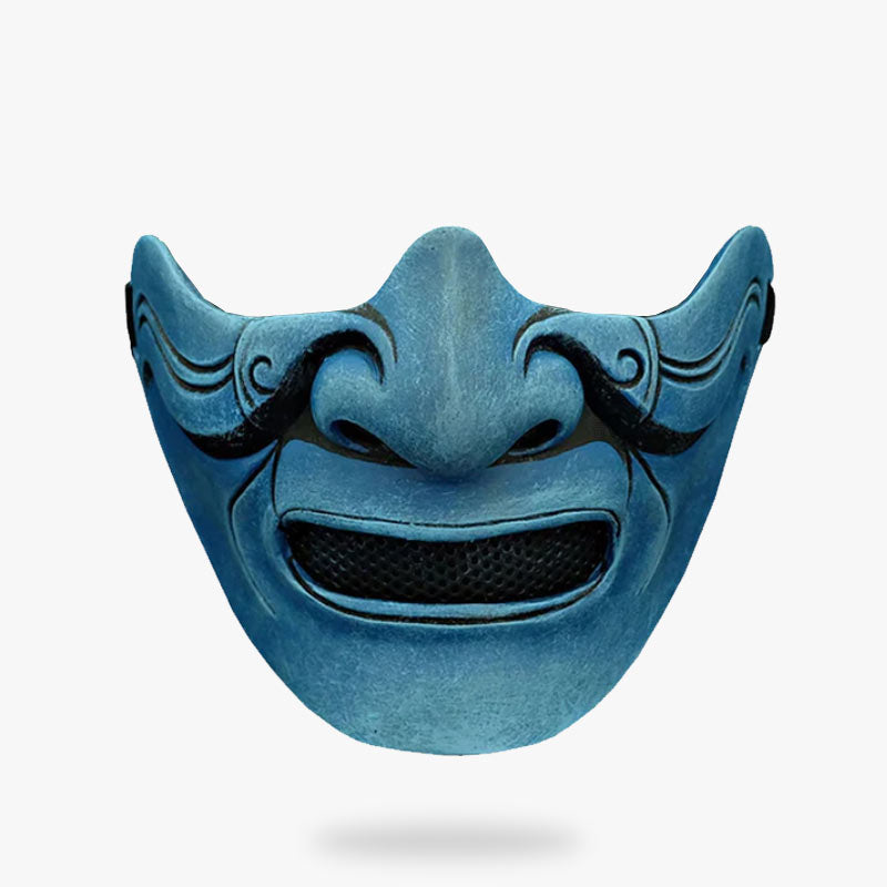 Masque Samouraï Bleu Yurei Sculpté Main