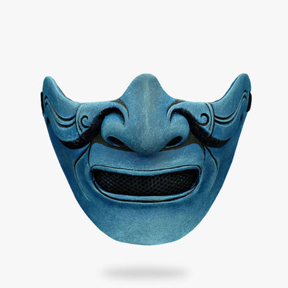 Masque Samouraï Bleu Yurei Sculpté Main