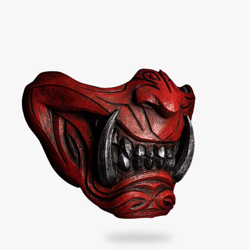 Masque Oni Rouge Sang en PU et Fibre de Verre