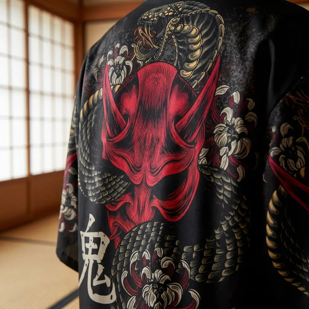 Haori Yokai Noir et Rouge Démon Oni