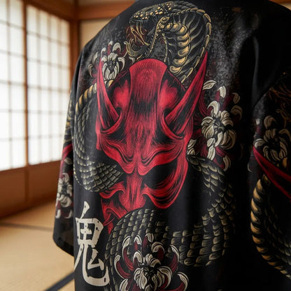 Haori Yokai Noir et Rouge Démon Oni