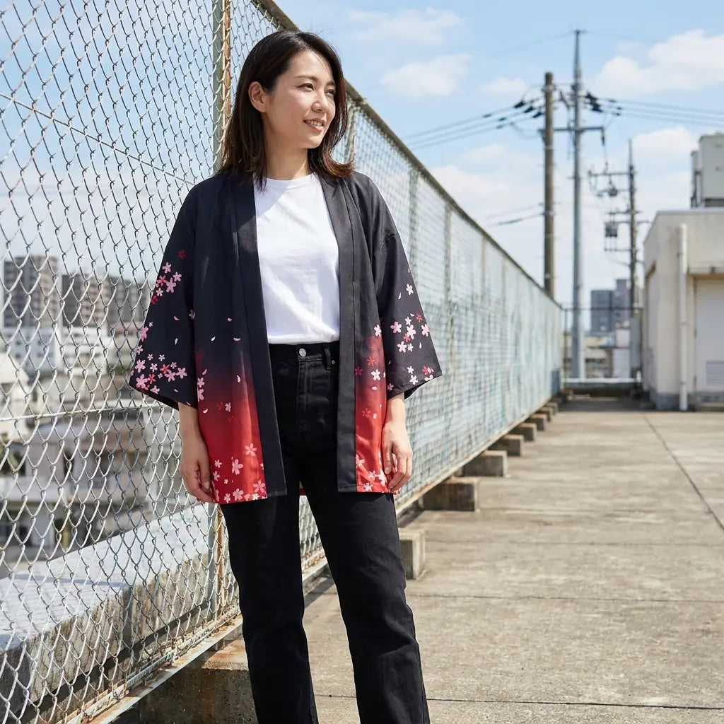 Haori Femme Kitsune et Branches de Sakura