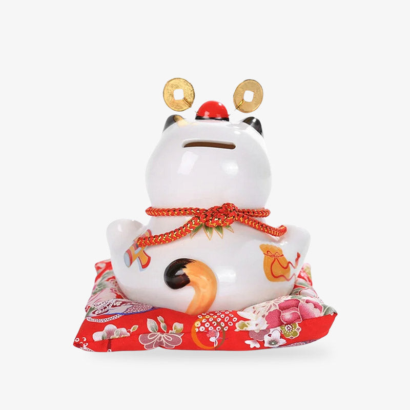 Maneki Neko Blanc en Céramique avec Bourse