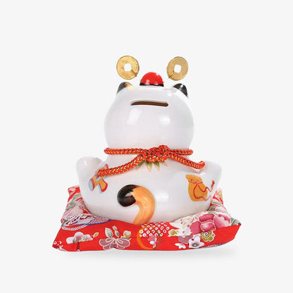 Maneki Neko Blanc en Céramique avec Bourse