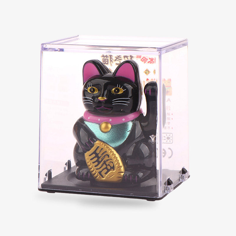 Maneki Neko Solaire Noir à Patte Animée