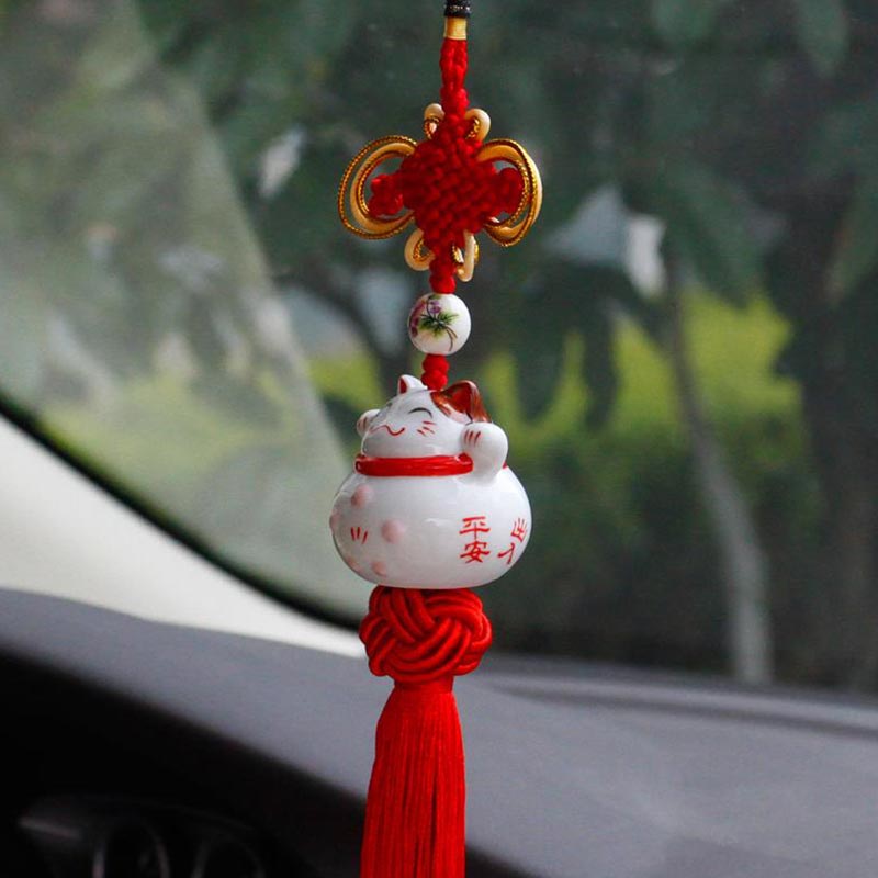 Maneki Neko Pendentif Voiture en Céramique