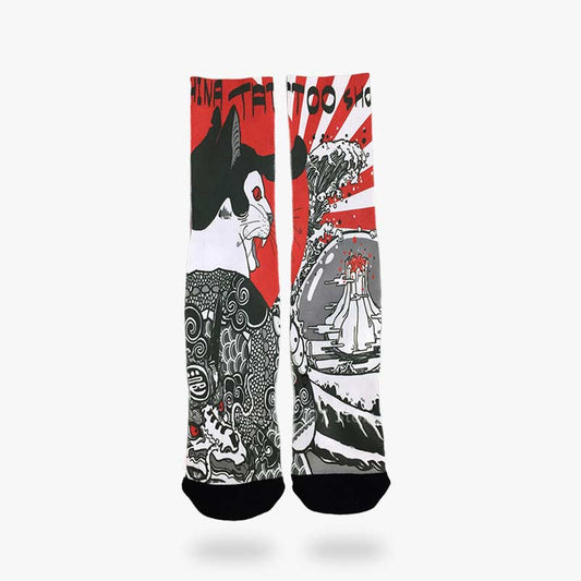 Chaussettes Tatouage Japonais Maneki Neko Irezumi