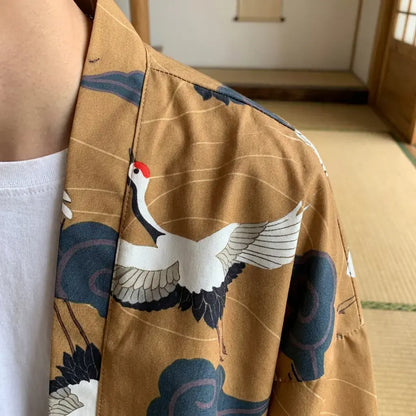 Haori Grues et Nuages Kumo en Polyester