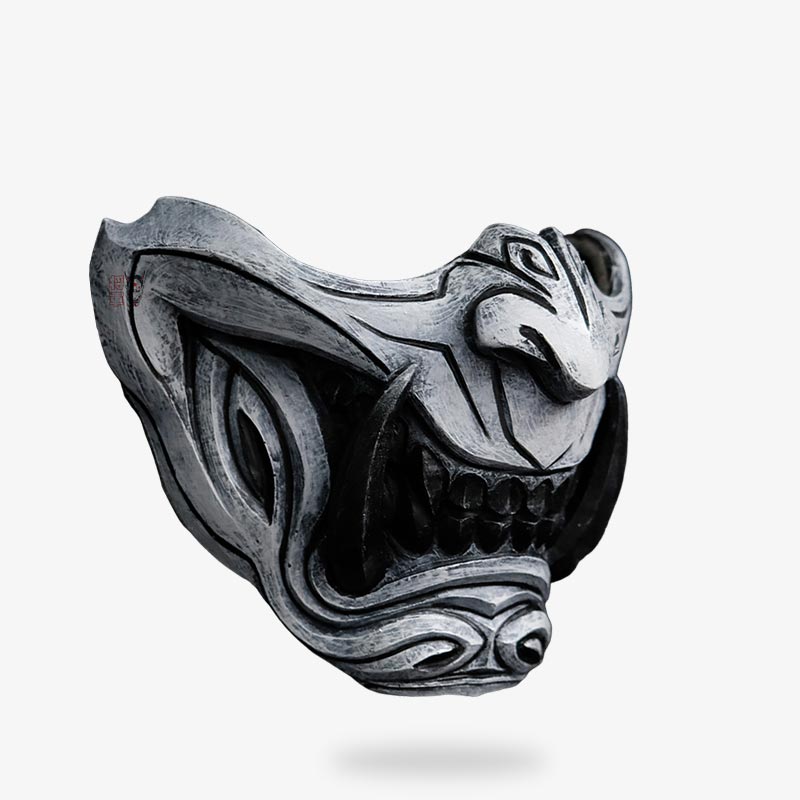 Masque Oni Demi-Visage Peint à la Main