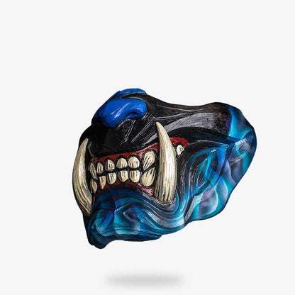 Masque Japonais Démon Bleu Demi-Masque Samouraï