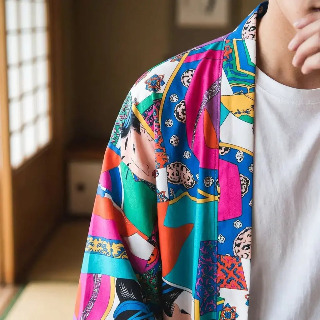 Haori Montsuki Motif Kanji Style Ukiyo-e