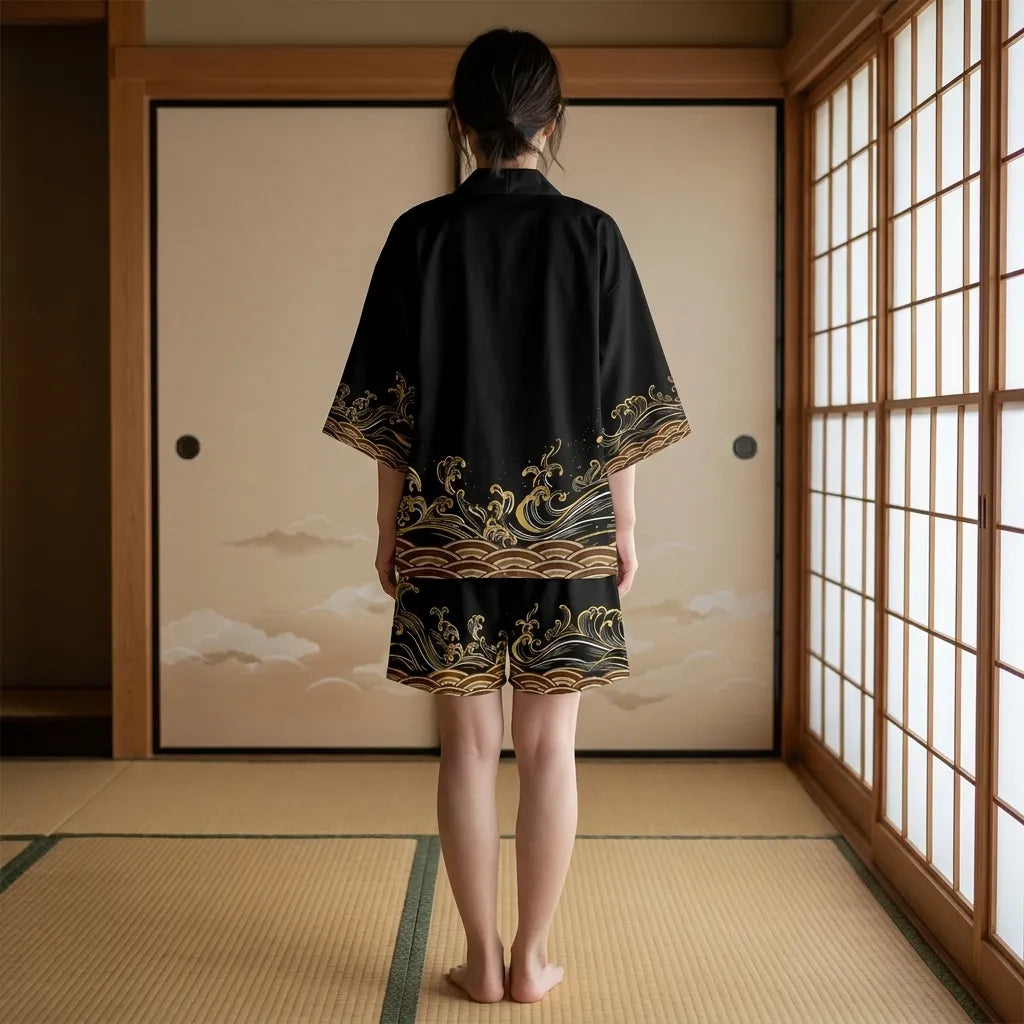 Haori Vague Japonaise avec Short Assorti