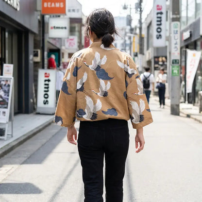 Haori Grues et Nuages Kumo en Polyester