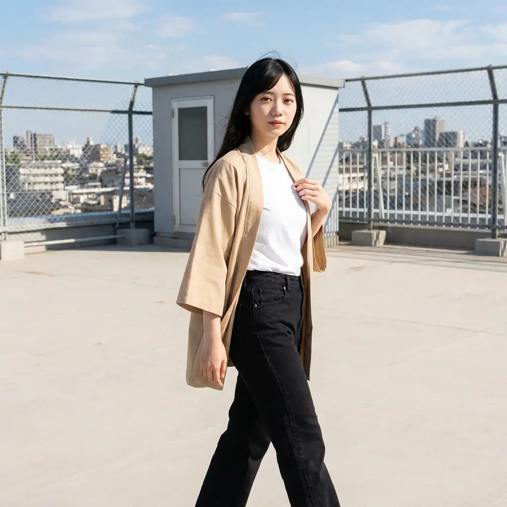 Haori Femme Longueur Mi-Hanche Manches Kimono