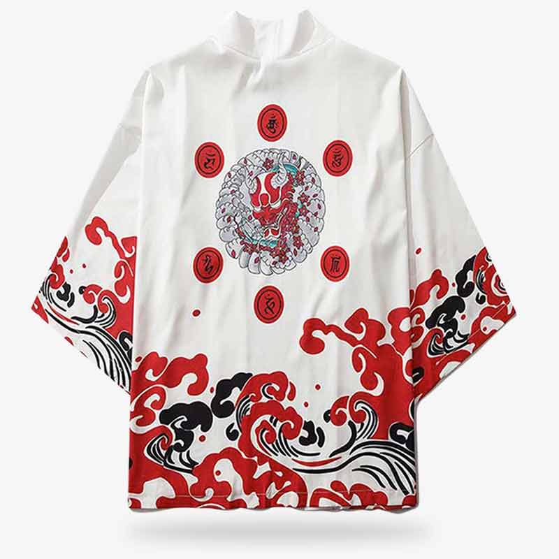 Veste Kimono Homme Blanche Oni Rouge