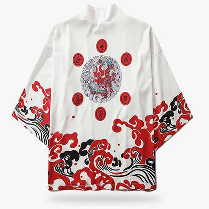 Veste Kimono Homme Blanche Oni Rouge