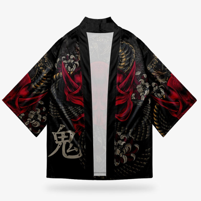 Haori Yokai Noir et Rouge Démon Oni