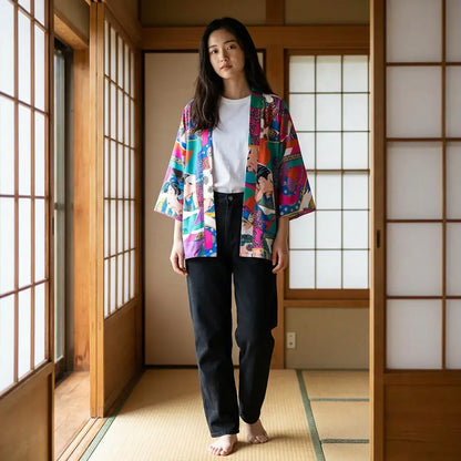 Haori Montsuki Motif Kanji Style Ukiyo-e