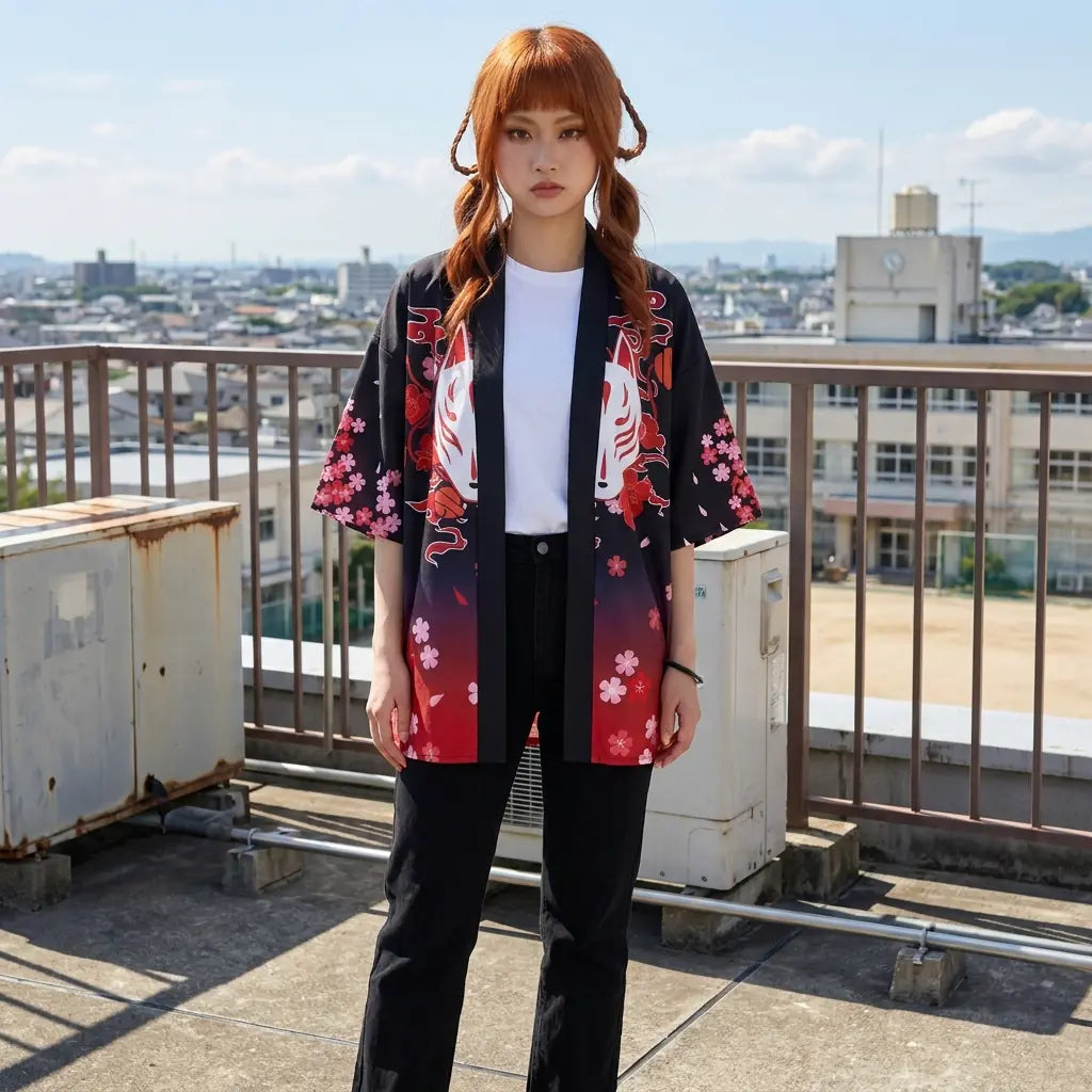 Haori Femme Kitsune et Branches de Sakura