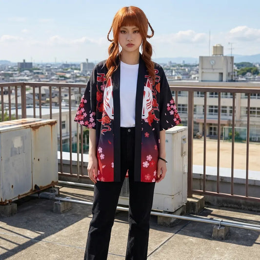 Haori Femme Kitsune et Branches de Sakura
