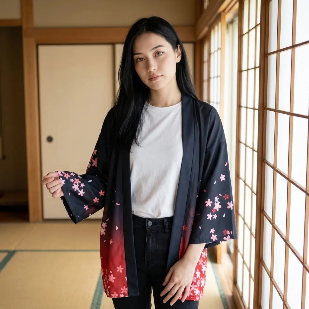 Haori Femme Kitsune et Branches de Sakura