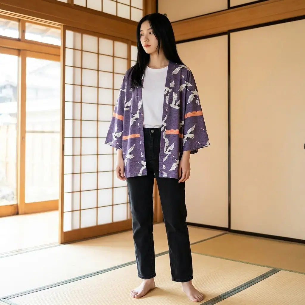 Haori Tokyo à Motifs de Grues Tsuru
