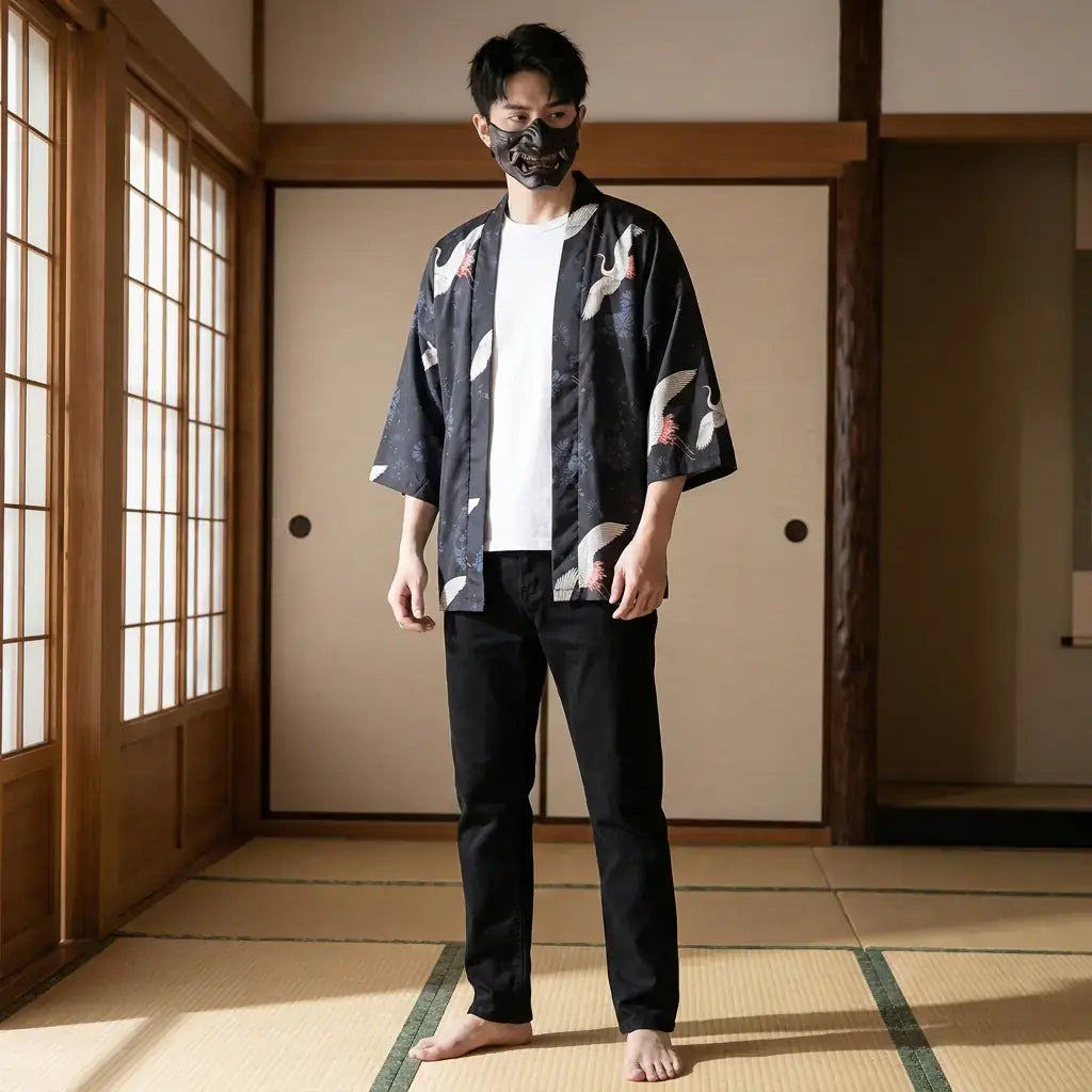 Haori Japonais Kanji et Grue Tsuru