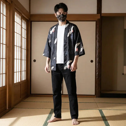 Haori Japonais Kanji et Grue Tsuru