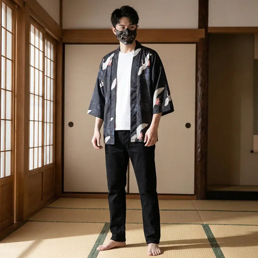 Haori Japonais Kanji et Grue Tsuru