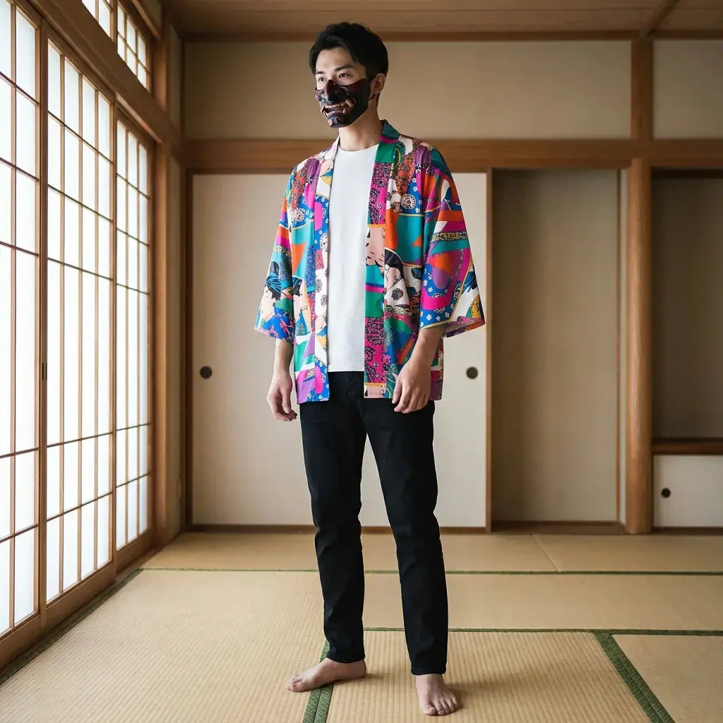 Haori Montsuki Motif Kanji Style Ukiyo-e