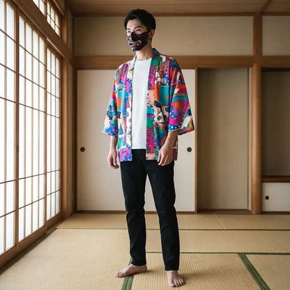 Haori Montsuki Motif Kanji Style Ukiyo-e