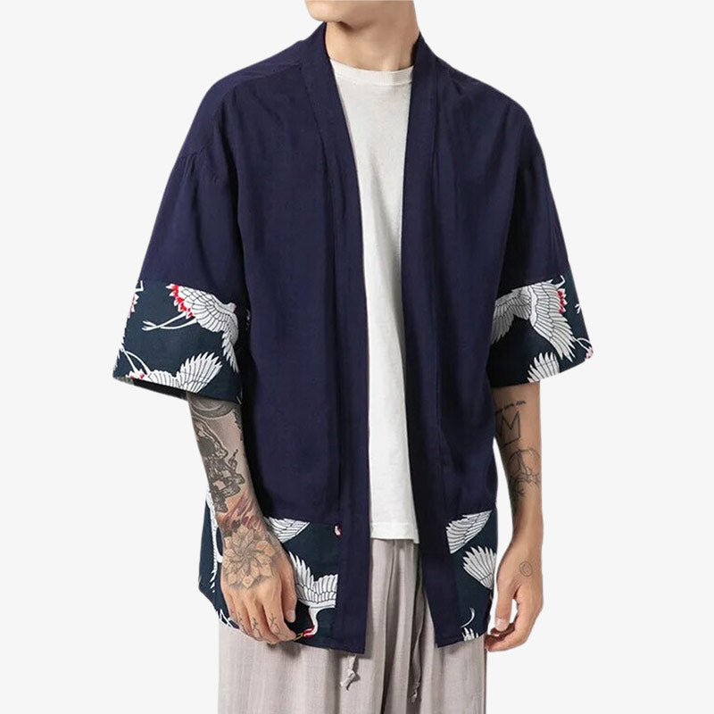 Haori Homme Traditionnel Tsuru Coton Lin