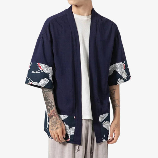 Haori Homme Traditionnel Tsuru Coton Lin