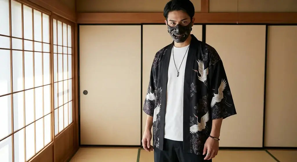 Haori Japonais Kanji et Grue Tsuru