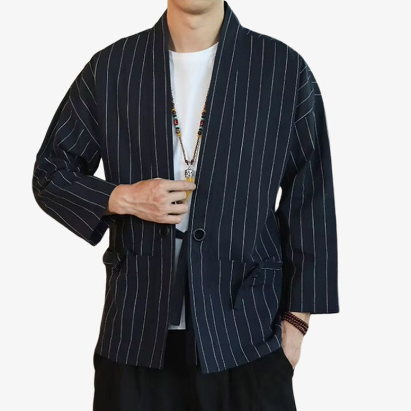 Haori Homme Marine à Rayures Verticales