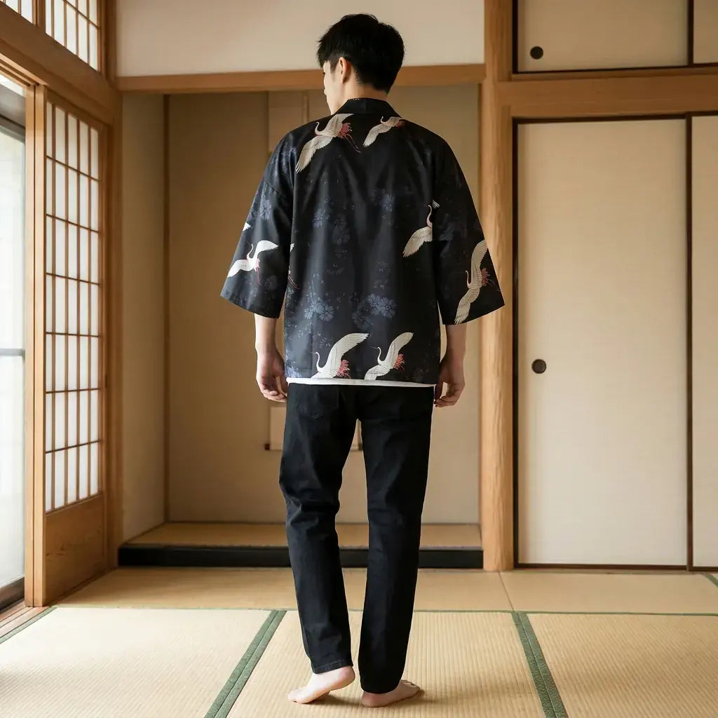 Haori Japonais Kanji et Grue Tsuru